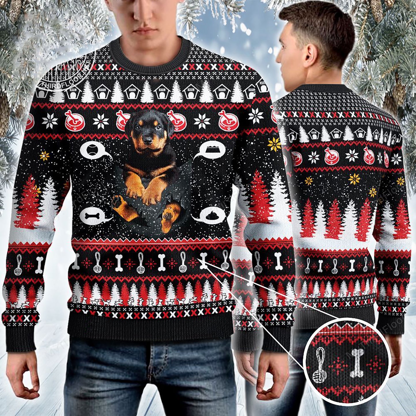 Rottweiler Dog Lovers Gift Baby In Pocket Ugly Sweater, Christmas Ugly Sweater, Christmas Gift, Gift Christmas 2024