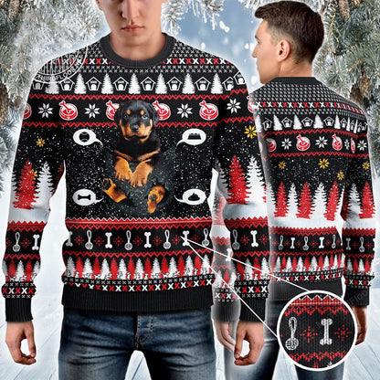Rottweiler Dog Lovers Gift Baby In Pocket Ugly Sweater, Christmas Ugly Sweater, Christmas Gift, Gift Christmas 2024