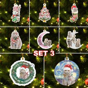 Scottish Fold Ornaments Set, Meowy Christmas Ornaments Set, Funny Xmas Ornaments Family Gift Idea For Cat Lover