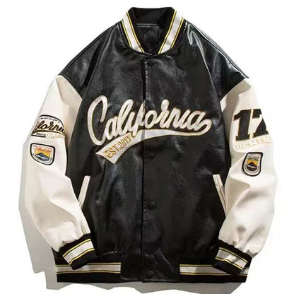 Bróidnéireacht Píolótach Baseball Jacket Fir Hip-Hop Streetwear PU Leathar Varsity Buamadóir Jacket Mná 2023 Nua Harajuku Cótaí Scaoilte
