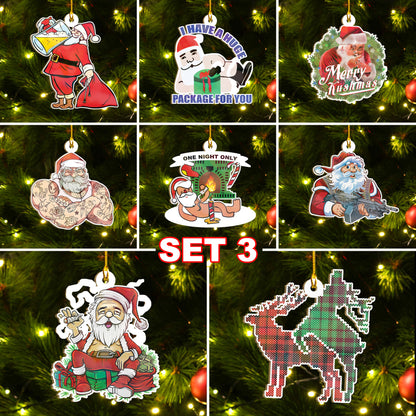 Funny Bad Santa Ornament Set Of 8 & 4, Dirty Santa Ornament Set, Funny Christmas Ornament Gift Idea