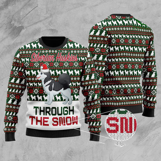 Siberian Huskies Through The Snow Christmas Ugly Sweater, Christmas Ugly Sweater,Christmas Gift,Gift Christmas 2024