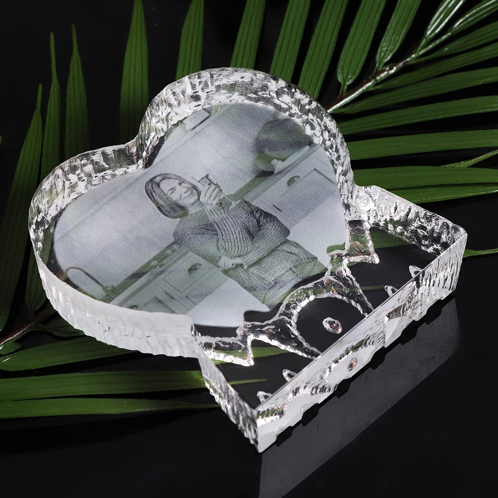 Personalized Custom 3D to Mother Laser Etched Photo Frame Engrave Crystal Glass Heart