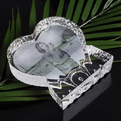 Personalized Custom 3D to Mother Laser Etched Photo Frame Engrave Crystal Glass Heart