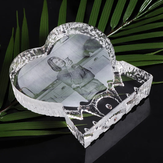 Personalized Custom 3D to Mother Laser Etched Photo Frame Engrave Crystal Glass Heart