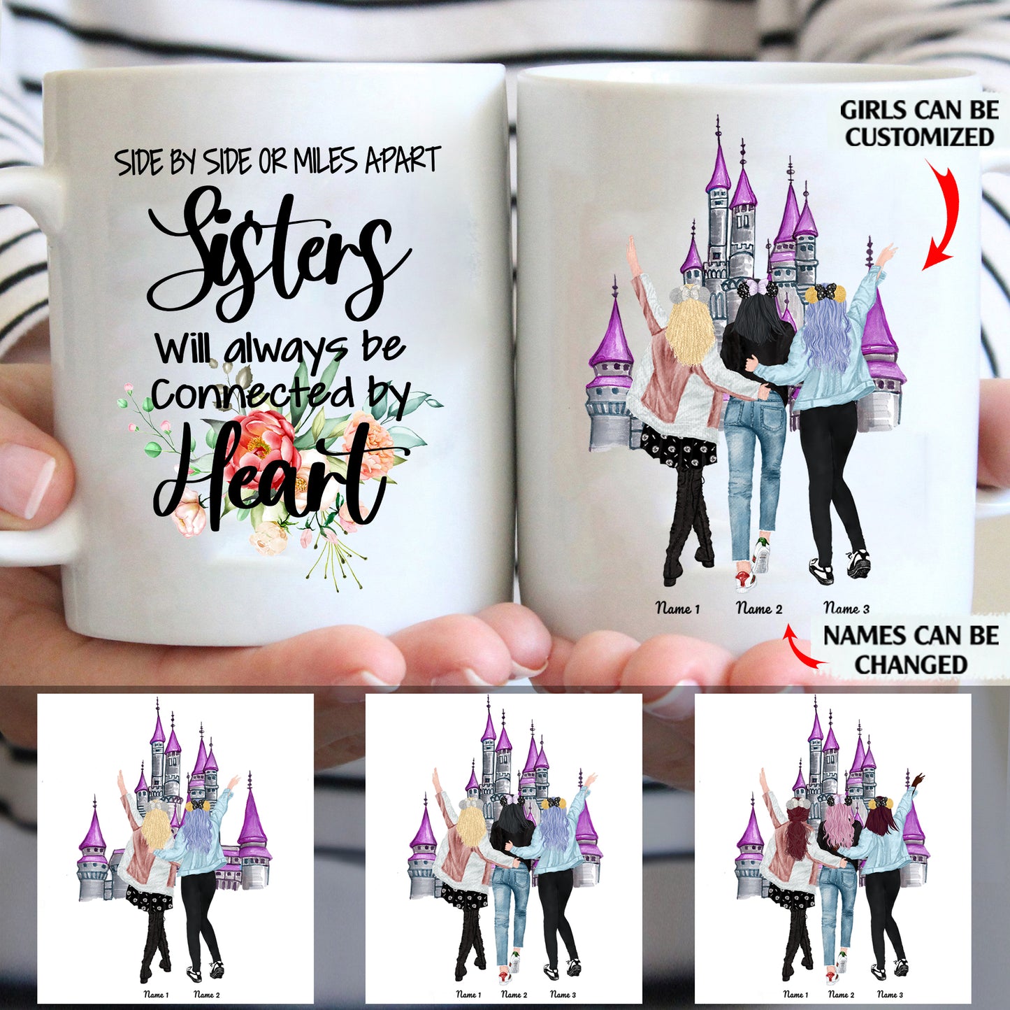 Sisters Will Always Be Connected By Heart personalized coffee mugs gifts custom christmas mugs