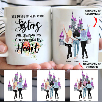 Sisters Will Always Be Connected By Heart personalized coffee mugs gifts custom christmas mugs