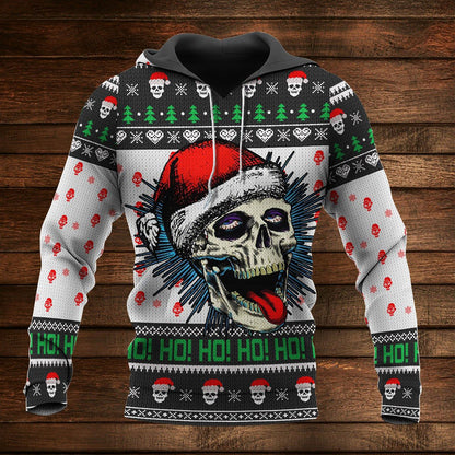 Skull Ho Ho Ho Happy Christmas Hoodie 3D, Christmas Ugly Sweater, Christmas Gift, Gift Christmas 2024