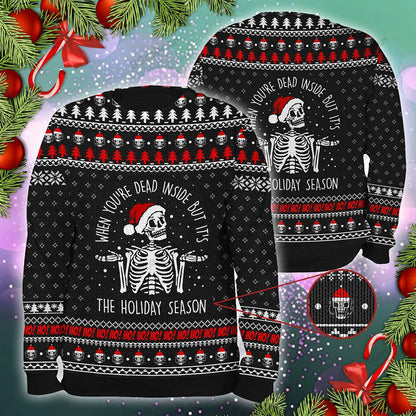 The Holiday Season Dead inside Skull Christmas Ugly Sweater, Christmas Ugly Sweater, Christmas Gift, Gift Christmas 2024