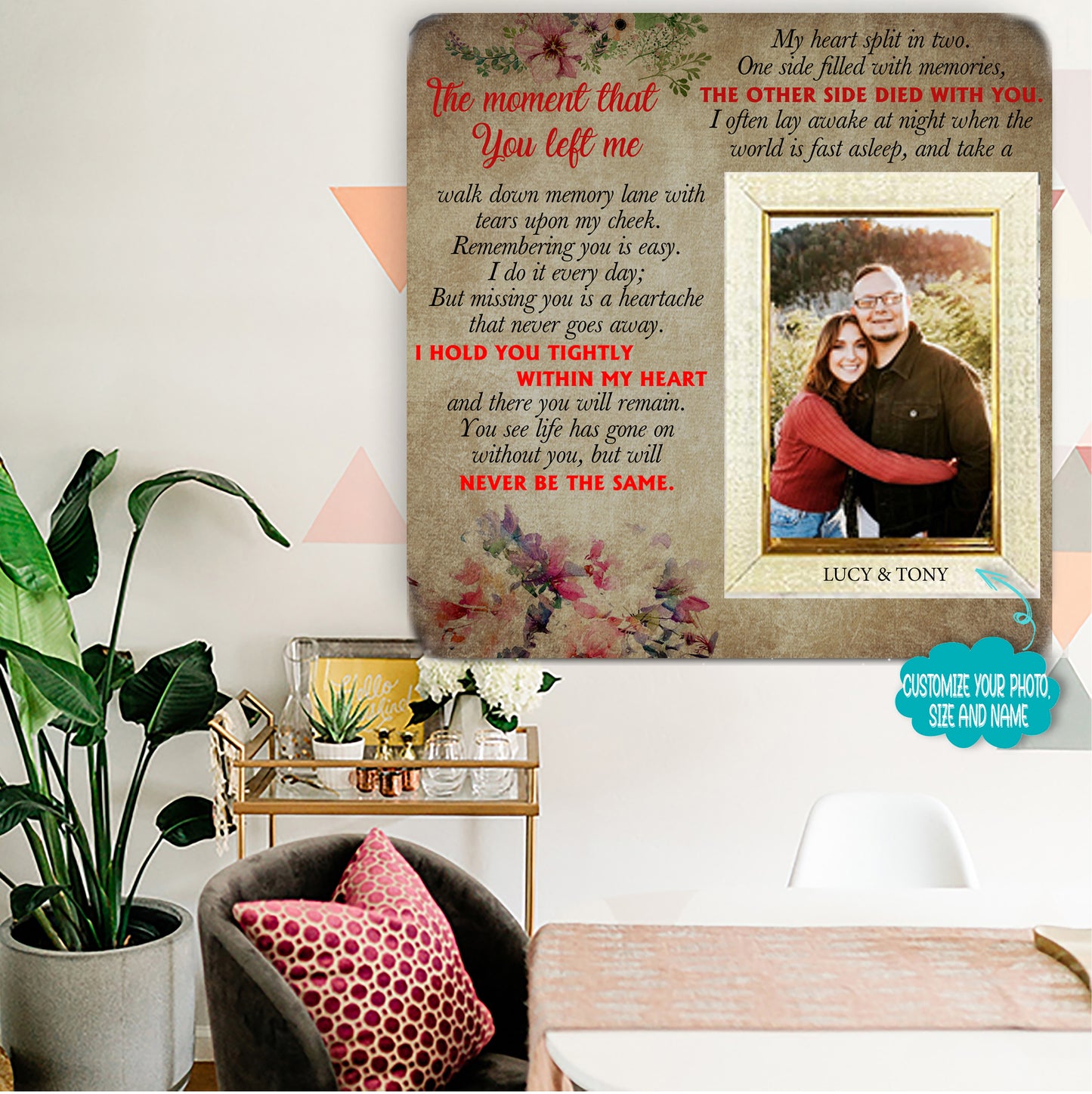 The Moment That You Left Me Angel Wings My Heart Gifts from Daughter Son - Mother's Picture Frame Gift for Father's Day