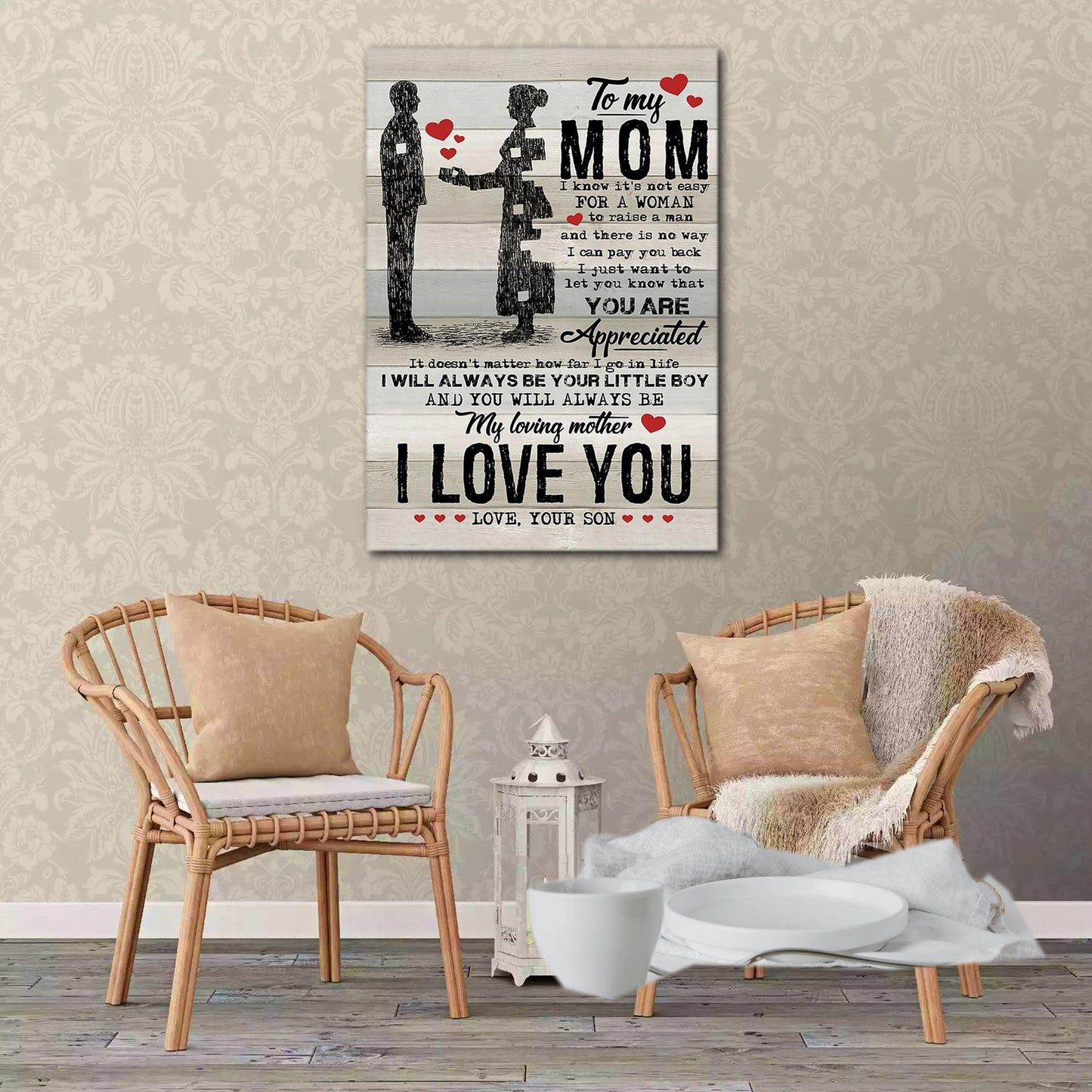 To my mom, I know it's not easy for a woman to raise a man, Gift for Mom Canvas