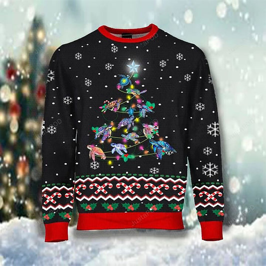 Turtle Christmas Tree Snow Falling Ugly Christmas Sweater, Christmas Ugly Sweater, Christmas Gift, Gift Christmas 2024