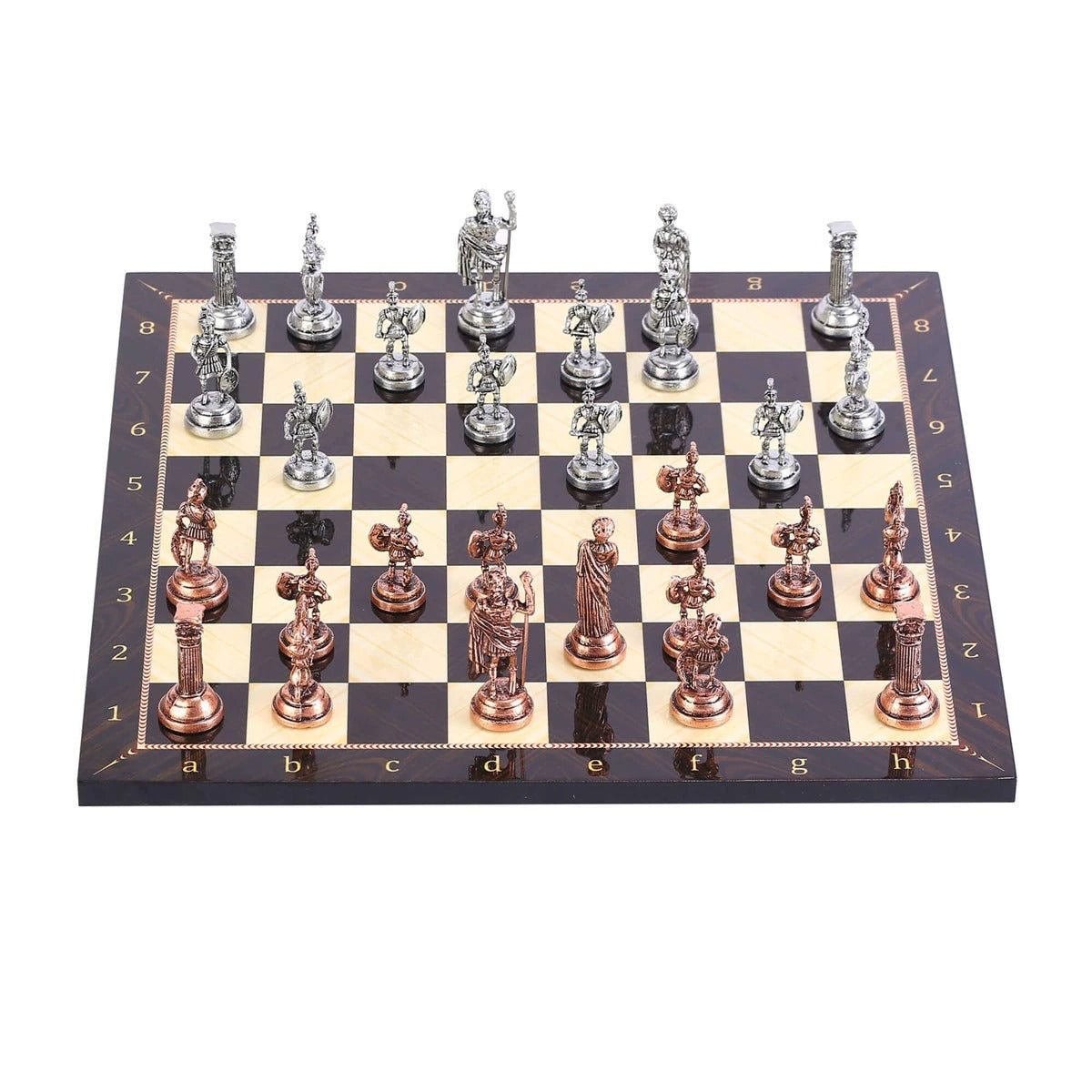 Historical Antique Copper Rome Figures Metal Chess Set, Handmade Pieces