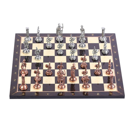 Historical Antique Copper Rome Figures Metal Chess Set, Handmade Pieces