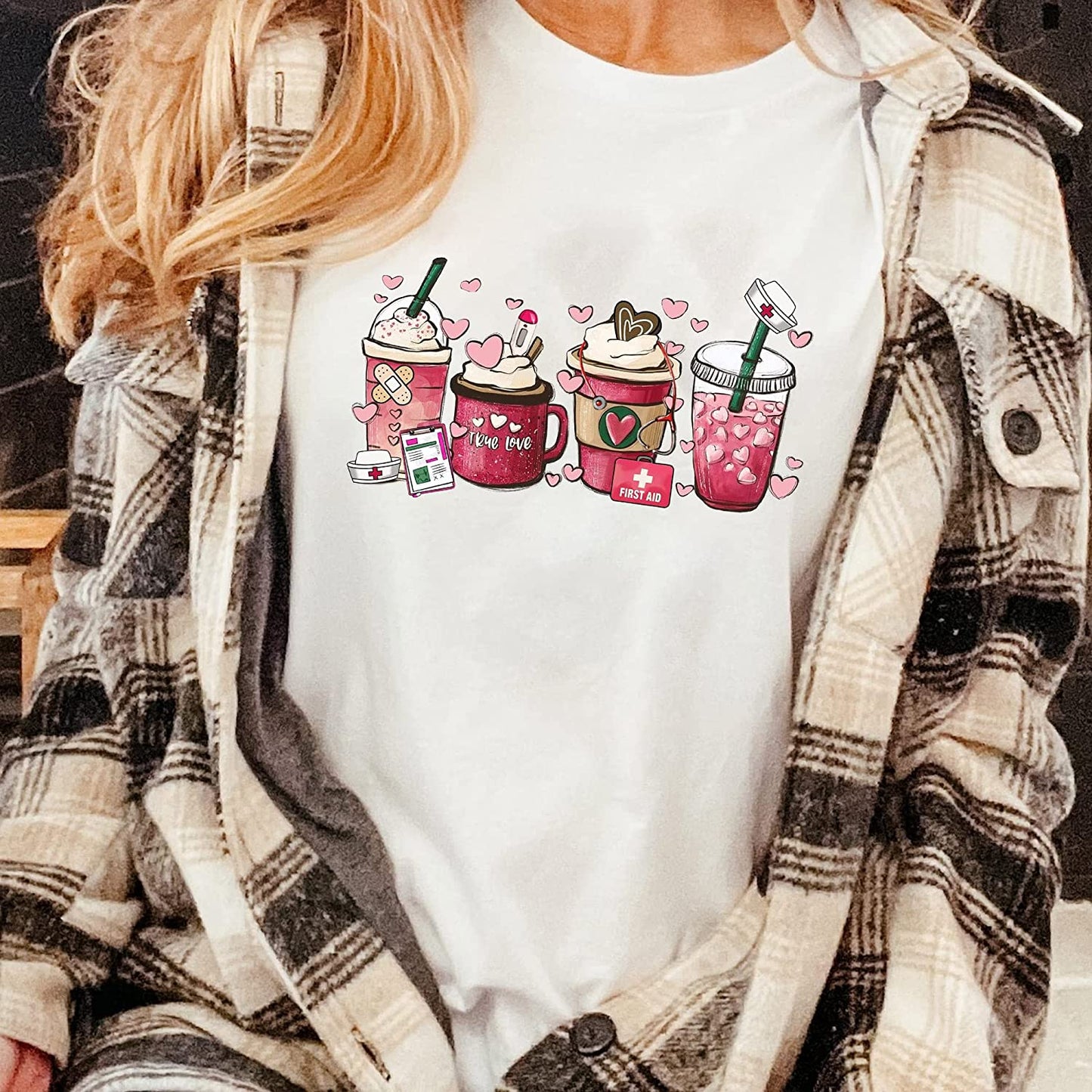 Valentine heart coffee Nurse T-Shirt, latte iced coffee Sweatshirt, NICU Crew Tech Long Sleeve, Nursing Couple Holiday Hoodie Gift for friends