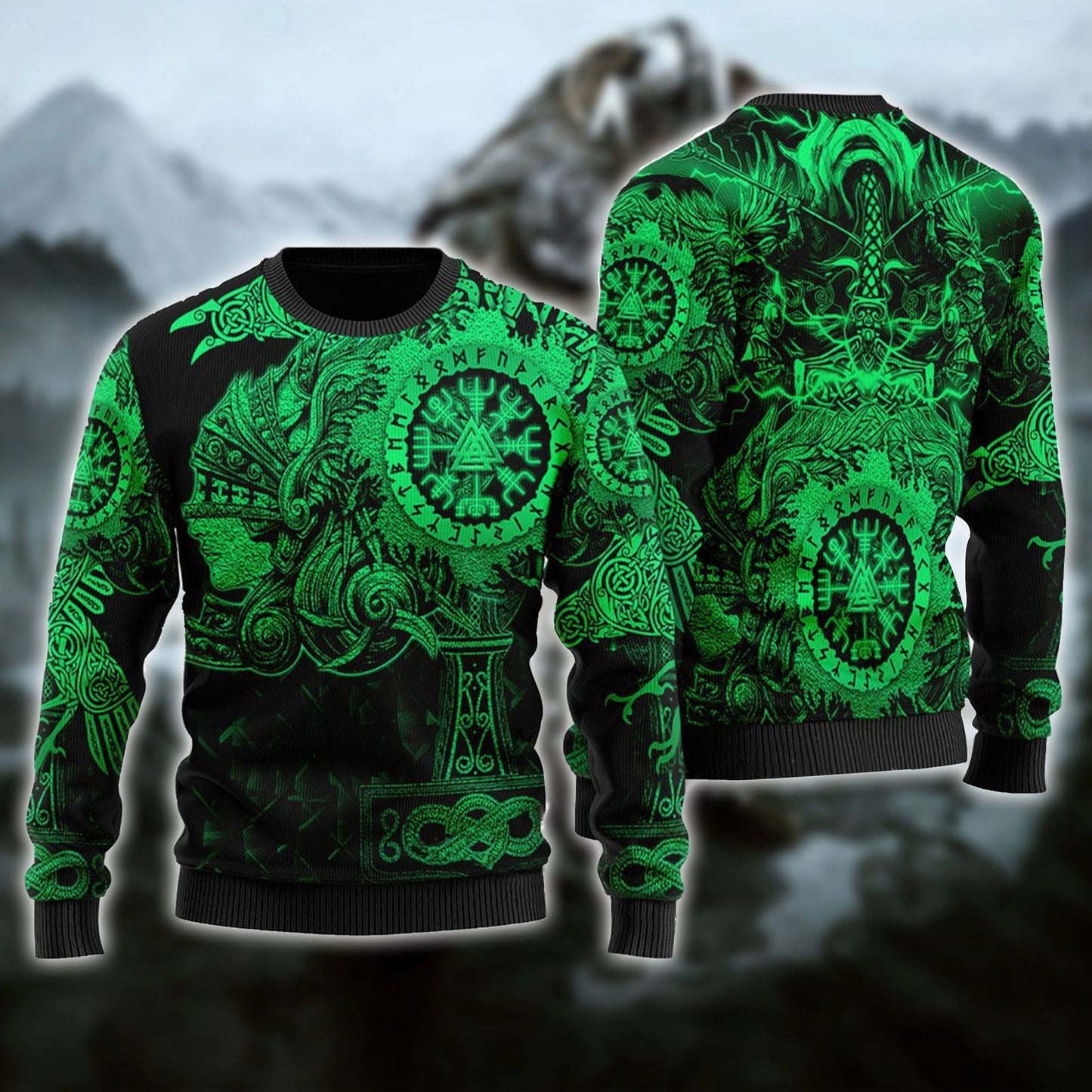 Viking Native Ugly Christmas Green Pattern Sweater, Christmas Ugly Sweater, Christmas Gift, Gift Christmas 2024