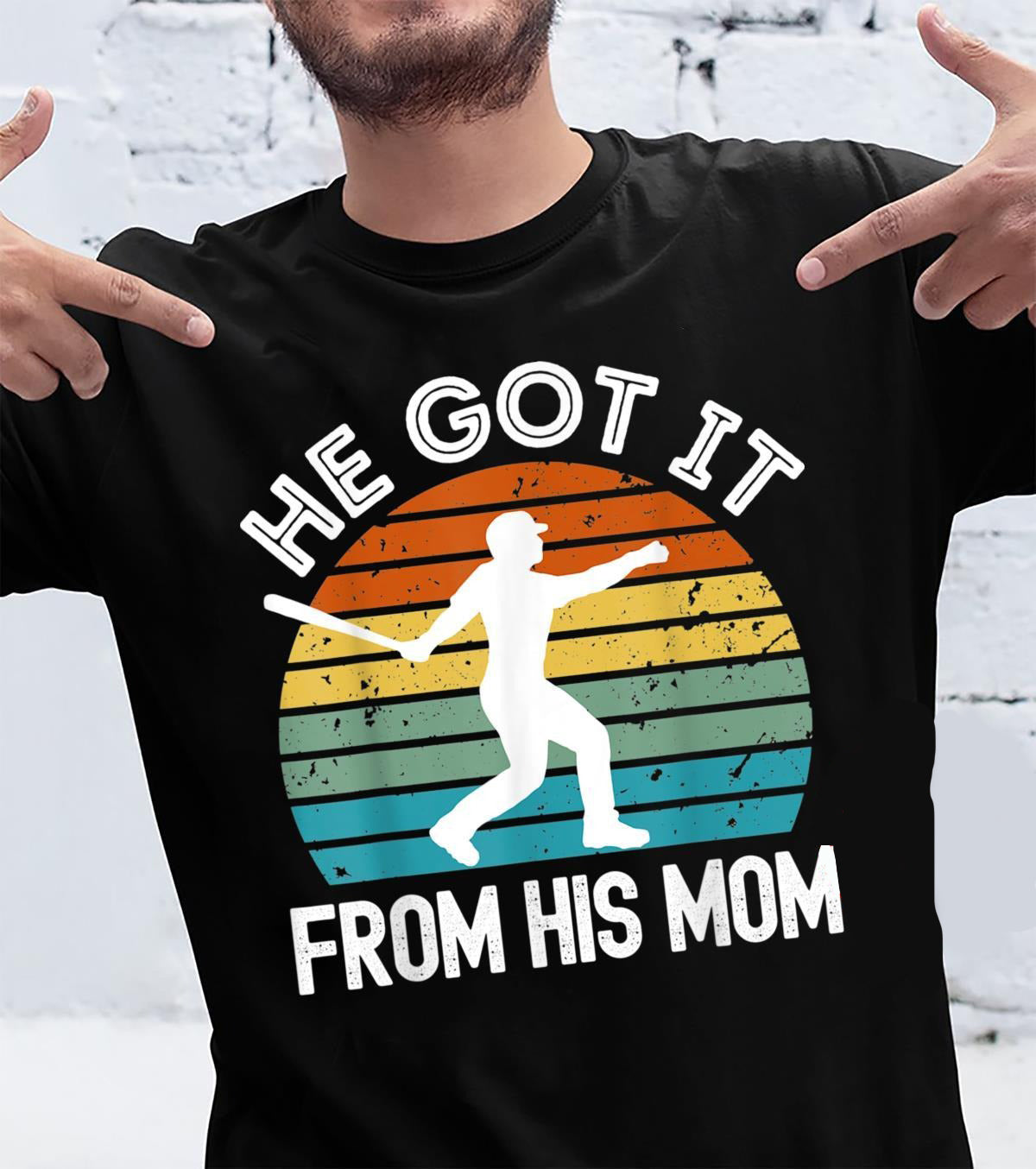 Vintage Baseball He Got It Froms His Mom Mother's Day T Shirt Tee