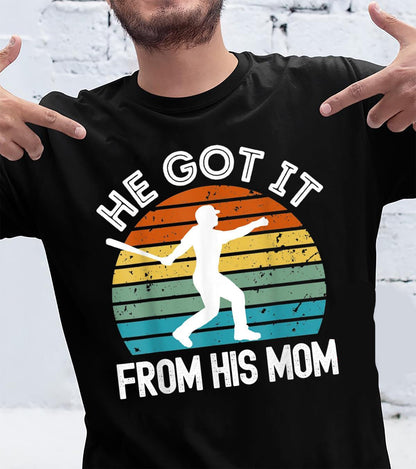 Vintage Baseball He Got It Froms His Mom Mother's Day T Shirt Tee