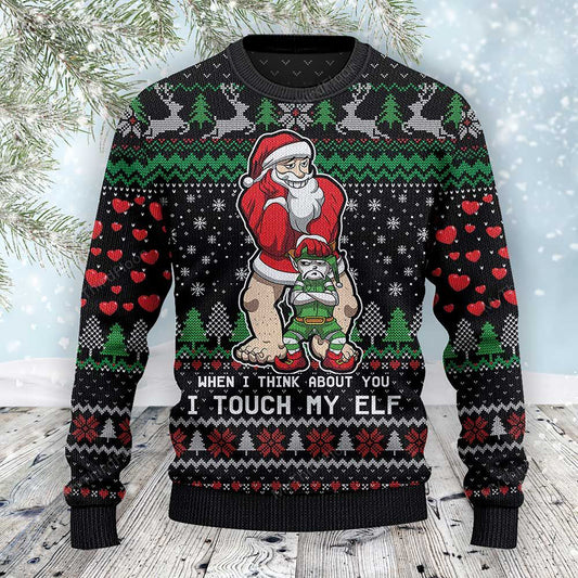 When I Think About You I Touch My Elf Sweater, Christmas Ugly Sweater, Christmas Gift, Gift Christmas 2024