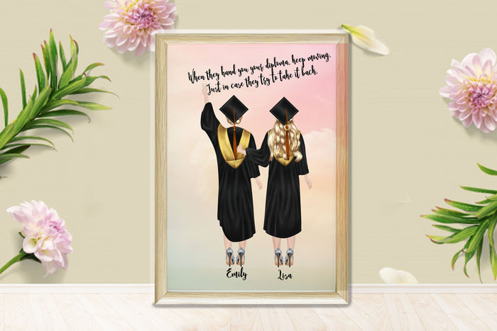 Personalized Picture Personalized Graduation Print, 2 Girl Best Friends Graduation, Graduation Friendship Gift, Customised Unique Collect Graduate Gift