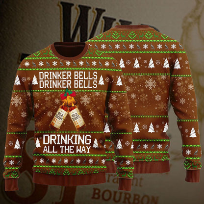 Wild Turkey Drinker Bells Drinker Bells Drinking All The Way Sweater, Christmas Ugly Sweater, Christmas Gift, Gift Christmas 2024