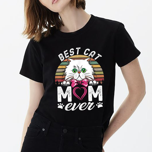 Women Best Cat Mom Ever Vintage Mothers Day Shirt Tee T shirt