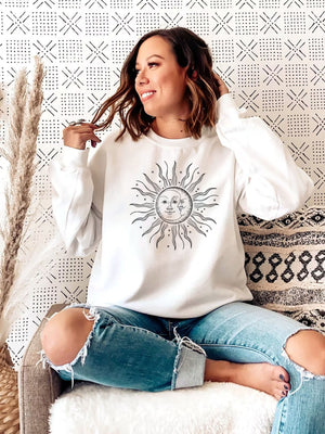 Women's Golden Sun and Moon Boho Mystical Celestial Sweatshirt, Celestial Shirt, Sun and Moon Sweatshirt