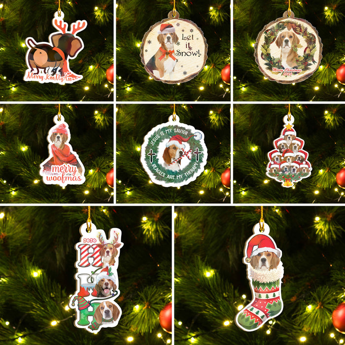 Xmas Beagle Ornaments Set, Merry Woofmas Ornaments Set, Funny Christmas Ornaments Family Gift Idea For Dog Lover