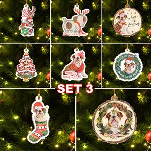 Xmas Bulldog Ornaments Set, Merry Woofmas Ornaments Set, Funny Christmas Ornaments Family Gift Idea For Dog Lover