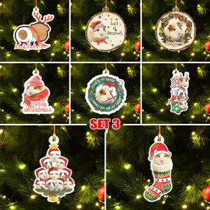 Xmas Guinea Pig Ornaments Set, Merry Christmas Ornaments Set, Funny Christmas Ornaments Family Gift Idea For Guinea Pig Lover