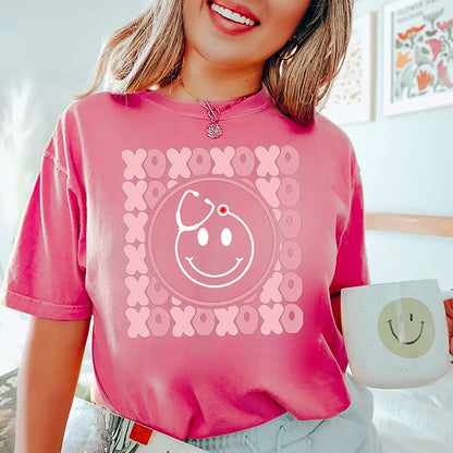 XOXO valentine nurse T-Shirt for Nurses, Stethoscope heart smile Sweatshirt, funny NICU Nurse Crew Long Sleeve, Xoxo Cute Crane Hoodie