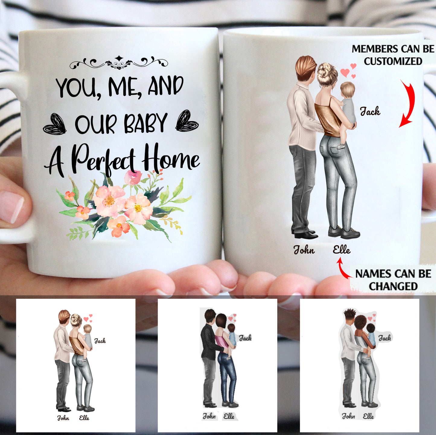 You, Me And Our Baby A Perfect Home personalized coffee mugs gifts custom christmas mugs