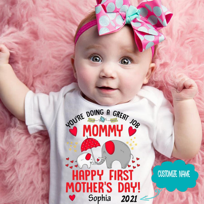 You're doing a great Job Mommy happy first Mother's Day Custom Name Mom and Daughter Baby Onesie Mothers day 202