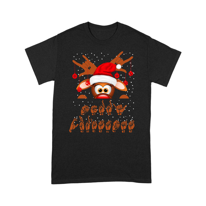 Sign Language Merry Christmas ASL Reindeer Gift - Standard T-shirt  Tee Shirt Gift For Christmas