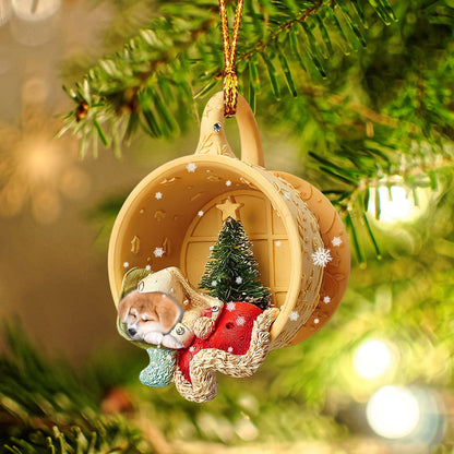 Akita Inu Sleeping in a tiny cup Christmas Holiday-Two Sided Ornament, Christmas Ornament, Car Ornament - Best gifts your whole family