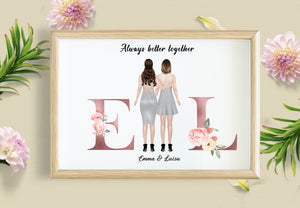 Personalized Picture Print Art Best Friends Present, Besties Unique Gift, Gift For Her, Birthday Gift, Personalised Print, Customised Friendship Gift, Best Friends, Gift For Friends