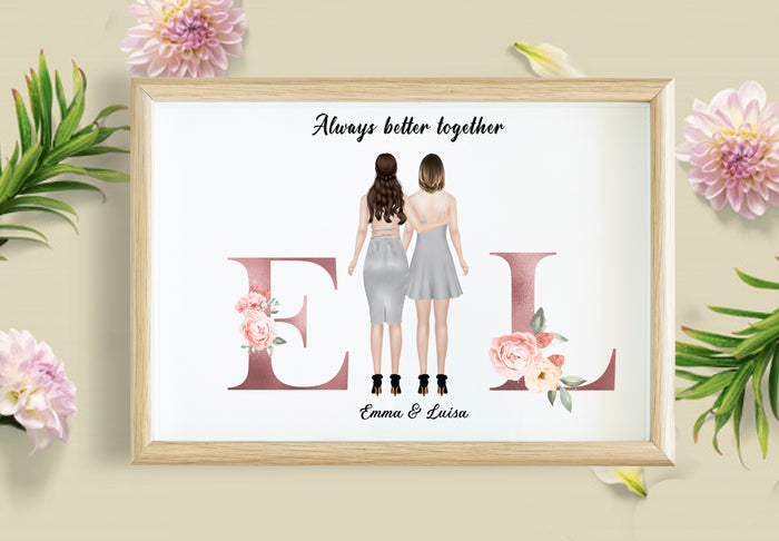 Personalized Picture Print Art Best Friends Present, Besties Unique Gift, Gift For Her, Birthday Gift, Personalised Print, Customised Friendship Gift, Best Friends, Gift For Friends