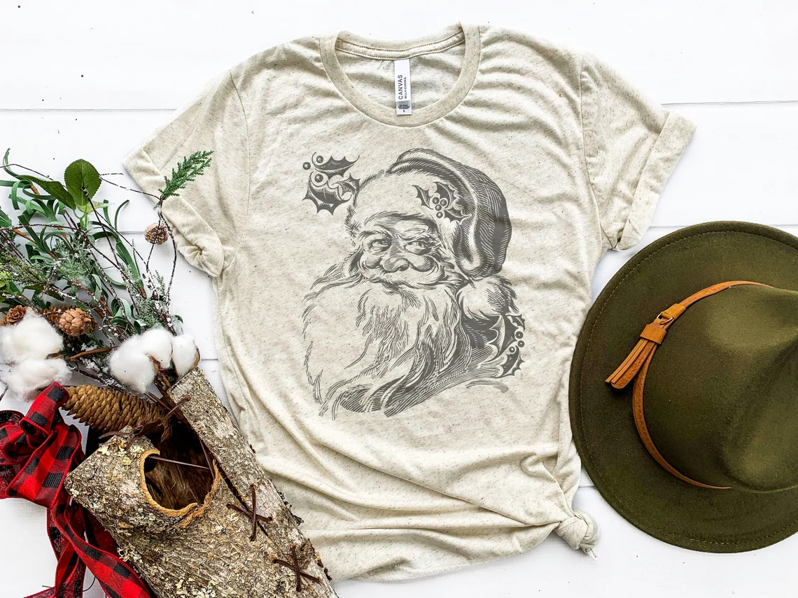 Black Vintage Santa Head Tee Holiday Themed Shirt Bella Tee Soft TShirt  Women's Graphic Tee  Santa Clause Shirt