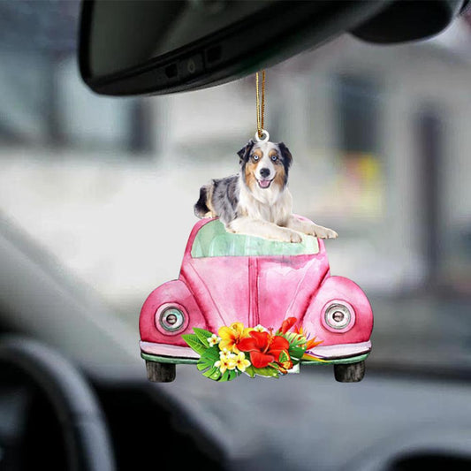 Australian Shepherd-Pink Hippie Car-Two Sided Ornament - Best gifts your whole family