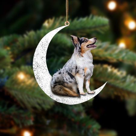 Australian Shepherd-Sit On The Moon-Two Sided Ornament - Best gifts your whole family