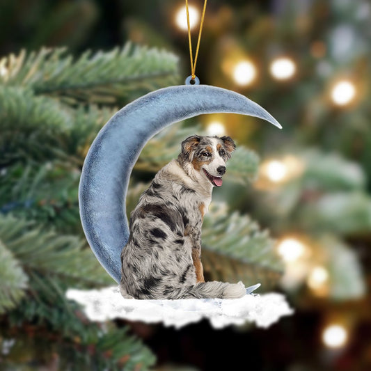 Australian Shepherd Sits On The Moon Hanging Ornament Dog Ornament, Car Ornament, Christmas Ornament - Best gifts your whole family
