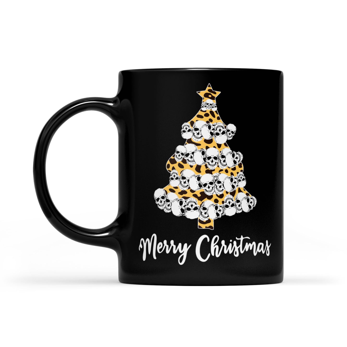 Frohe Weihnachten Lustige Totenkopf Leopard Leder Weihnachtsbaum Schwarz Becher Geschenk für Weihnachten