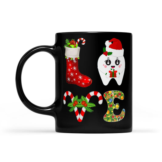 LOVE Lustiges Frohe Weihnachten Geschenk für Zahnarzthelferin Schwarze Tasse Geschenk für Weihnachten