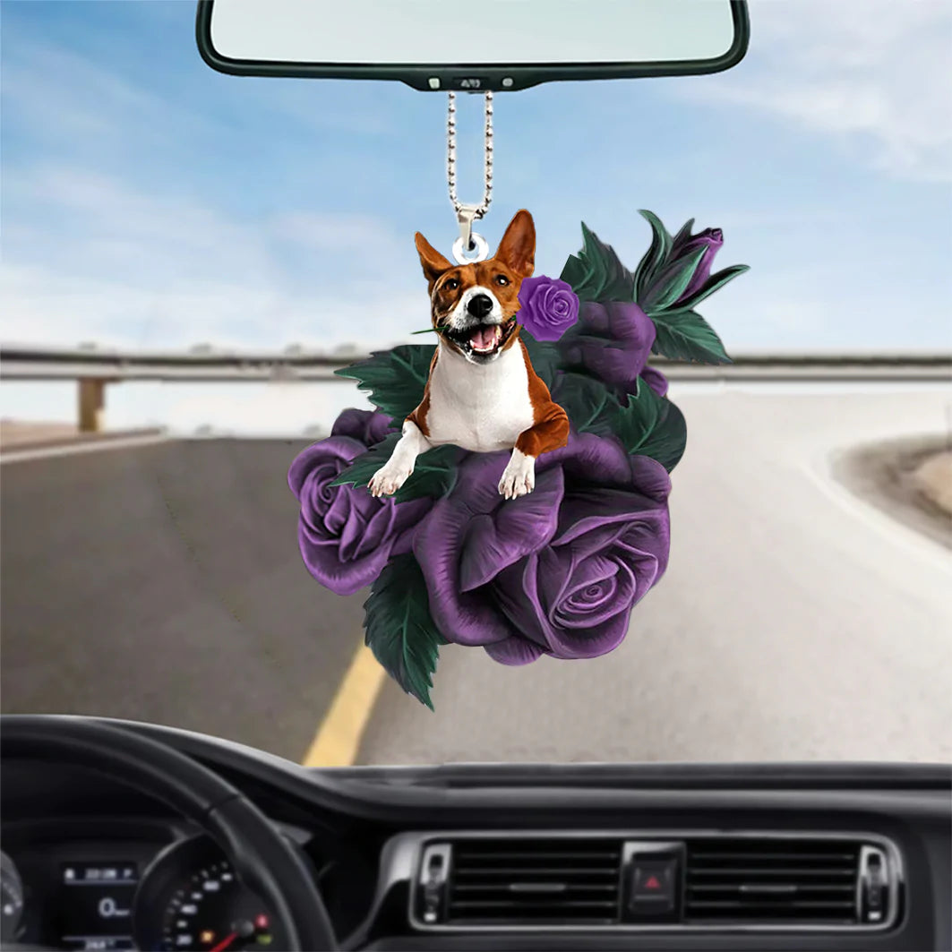 Basenji In Purple Rose Car Hanging Ornament - Best gifts your whole family