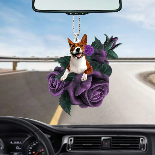 Basenji In Purple Rose Car Hanging Ornament - Best gifts your whole family