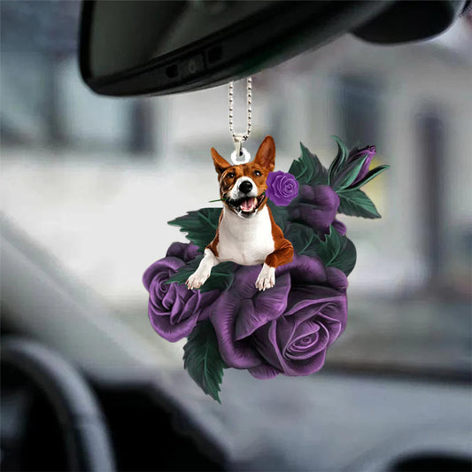 Basenji In Purple Rose Car Hanging Ornament - Best gifts your whole family