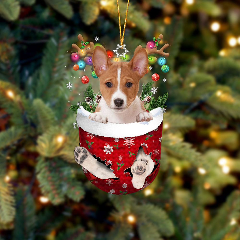 Basenji In Snow Pocket Christmas Ornament Flat Acrylic Dog Ornament - Best gifts your whole family