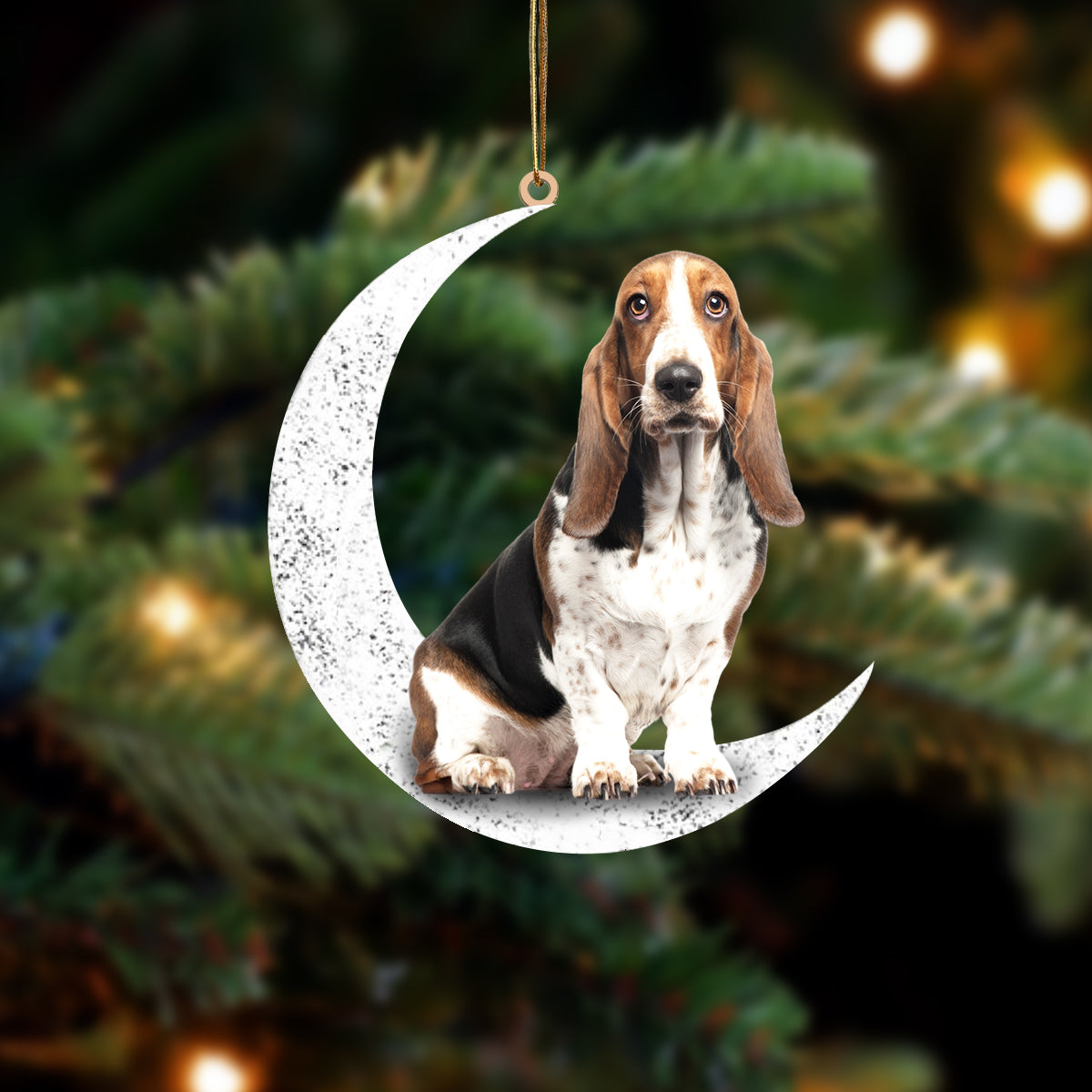 Basset Hound 2 Sit On The Moon Two Sided Ornament Dog Hanging Christmas Ornament - Best gifts your whole family