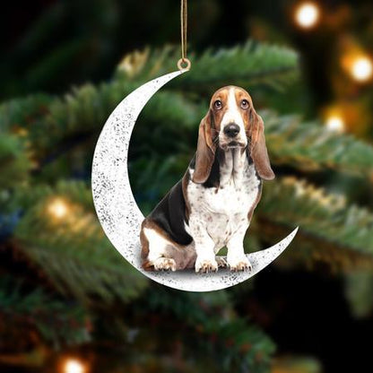 Basset Hound 2-Sit On The Moon-Two Sided Ornament - Best gifts your whole family