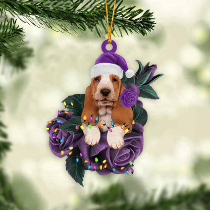 Basset Hound In Purple Rose Christmas Ornament Dog Hanging Ornament For Christmas - Best gifts your whole family